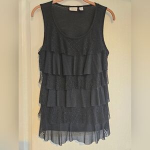 Chicos Ruffled Tiered Layered Sleeveless Top Blouse Round Neck Womens S 1 Black